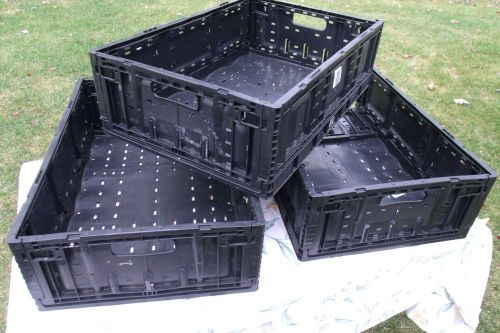 PLASTIC BLACK FOLDING COLLAPSIBLE STACKING CRATES /LUGS BINS BASKETS - 7&#034; Sides