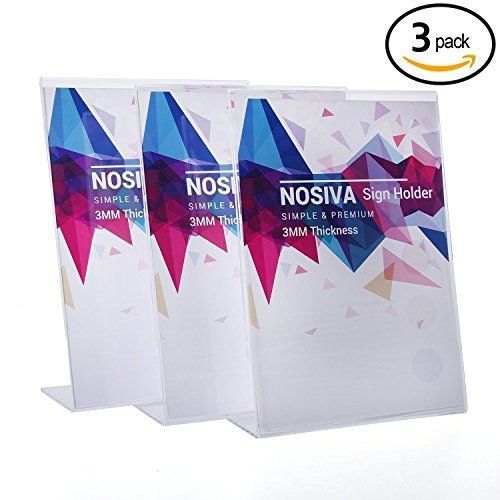 Nosiva 8.5 x 11 inches slant back acrylic sign holder ad frame, clear, pack of 3 for sale