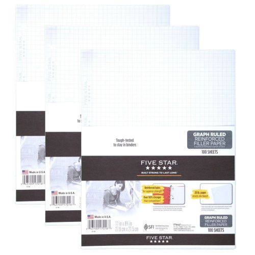 Five Star Filler Paper Graph Quad Ruled 100 Sheets per Pack 3-Pack (73187)