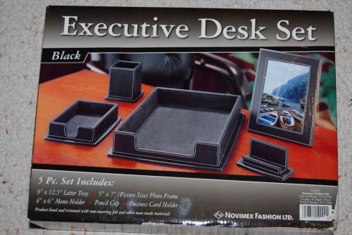 New black leather 5 piece executive desk set for sale