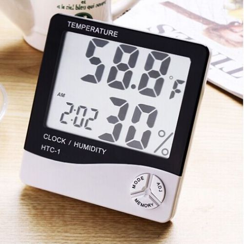 Digital LCD White Thermometer Hygrometer Temperature Humidity Meter Gauge Clock