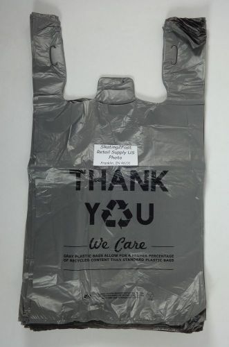 THANK YOU Grey Eco Friendly Plastic Retail Shopping T-Shirt Bags 11.5&#034; x6&#034; x 21&#034;