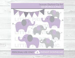 Lavender Polka Dot Jungle Elephant Clipart