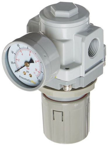 PneumaticPlus SAR4000M-N04BG Air Pressure Regulator 1/2&#034; NPT with Gauge &amp; Bra...