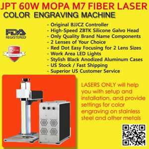 US Stock 60W JPT M7 Fiber Laser MOPA ZBTK Hi Speed Silicon Galvo 2 Lenses Rotary