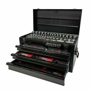 BOXO USA Heavy Duty 185pcs Metric &amp; SAE Tool Set with 3 Drawers Carry Box