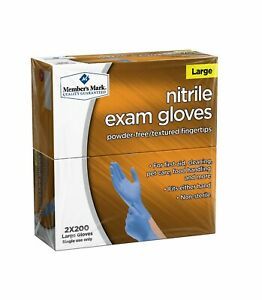 2 BOXES MEMBER&#039;S MARK NITRILE EXAM GLOVES SIZE LARGE 2x200 (400)-SHIP FAST