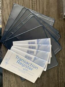5 Checkbook Registers (old dates) and 6 Navy Blue vinyl checkbook covers
