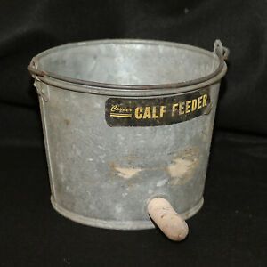 Coyner Vintage Galvanized Calf Feeder Milk Bucket With Nipple And Hanger.