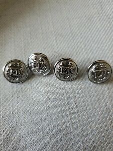 4 Vintage Silver Domed Fire Department FD Wreath Uniform Buttons Waterbury Co.