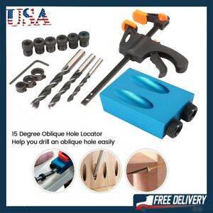 6/8/10mm Pocket Hole Jig Kit Woodworking Guide Oblique Drill Angle Hole Locator