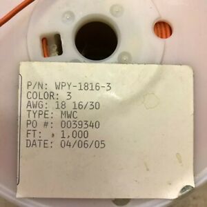 Stranded Wire WPY-1816-3 18 AWG PVC 16/30 Stranded, Orange, 1000 ft.
