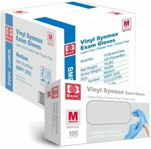 Basic Medical Synmax Vinyl Exam Gloves - Latex-Free &amp; Powder-Free - Medium,