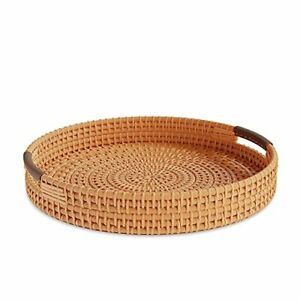 Round Wicker Rattan Tea Tray - Decorative Straw 11&#034; x 2.5&#034;, Brown,natural