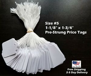Size #5 Small Blank White Merchandise Price Tags w/ String Retail Jewelry Strung