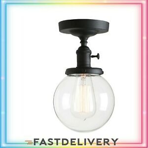 Permo Vintage Industrial Mini 5.9&#034; Round Clear Glass Globe Semi Flush Mount C...