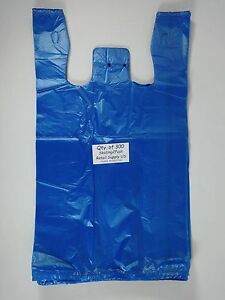 300 Qty. Blue Plastic T-Shirt Bags w/ Handles 11.5&#034; x 6&#034; x 21&#034; Retail Shopping