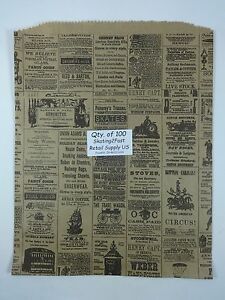 100 Qty. 12&#034; x 15&#034; Newsprint Design Paper Merchandise Bag Retail Shopping Bags
