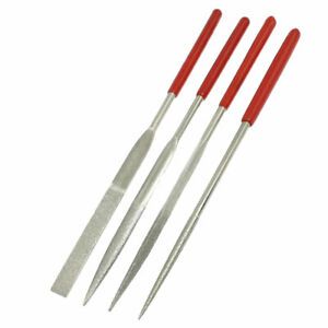 3.8mm x 160mm Red Handle Equalling Flat Round Needle Files 4 Pcs