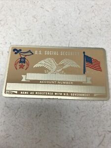 VINTAGE METAL SOCIAL SECURITY CARD (50&#039;s) USA Shriners International New.  R
