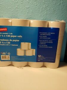 Staples 2 1/4 X 130 Paper Rolls 12 Pack Sealed For Calculators &amp; Cash Registers