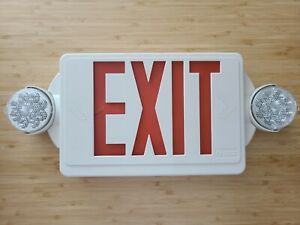 (NEW) Lithonia LHQM LED R M6 Exit &amp; Emergency Light Combo 2 Headed Unit **RED**