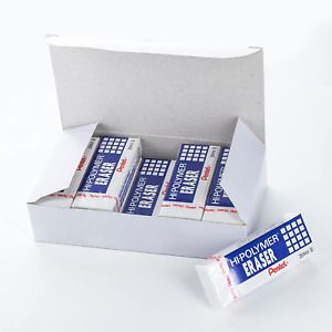 Pentel Hi-Polymer Block Eraser, Large, White, Pack of 10 ZEH-10 Erasers (ZEH10PC