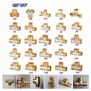 BSP Brass Tee Male Female Pipe Fittings Air Fuel Gas Connector Adapter 1/2&#034; 3/4&#034;