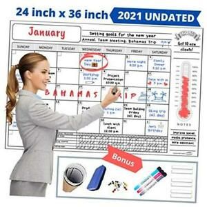 Large Dry Erase Wall Calendar Monthly Planner 24 x 36 inch with Goal Chart &amp;