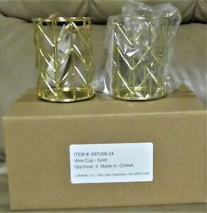 6 NEW U Brands Pencil Cup, Wire Metal, GOLD FINISH - 857U06-24