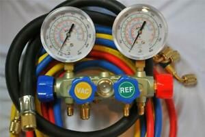 Manifold Gauge 4Way Hose Set R410a R22+AC HVAC Charge Test Recovery Service Tool