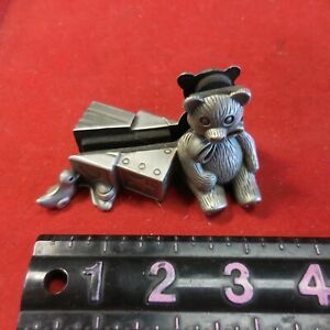 Vintage Miniature Pewter Teddy Bear Business Card/Picture Holder