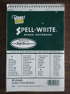 Vintage Mead Spell-Write Steno Notebook 6&#034; by 9&#034; Gregg Ruled Sight Saver Paper
