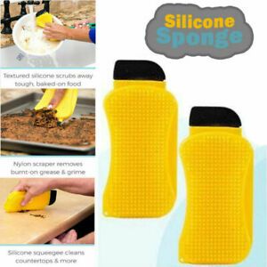 2pcs 3In1 Sponge Silicone Cleaning Brush Multi-Function Kitchen Silicone Sponge