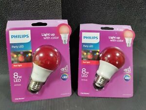 PHILIPS FESTIVE RED LED Bulb,A19, Medium E26 8W/ 60W Watt Dimmable- 2 PACK