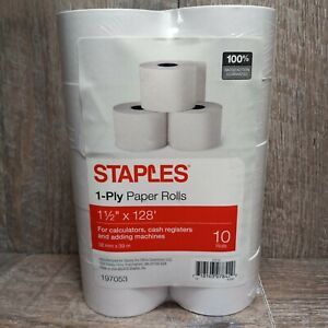 Staples Adding Machine Register and Calculator Roll 1-1/2&#034; x 128&#039; 1 Ply 10/PK