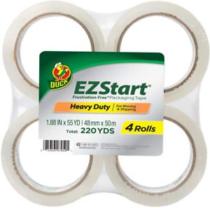 Duck Brand EZ Start Packing Tape Refill, 4 Rolls, 1.88 Inch x 54.6 Yard, Clear