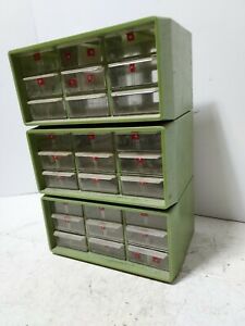 3 VINTAGE GREEN 9 DRAWER STORAGE ORGANIZER CABINETS AKRO-MILLS stackable