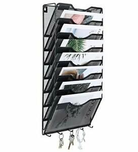 EasyPAG 8 Pocket Wall File Holder Mesh Metal Hanging Organizer Magazine Rack wit