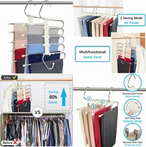 Pants Hangers Space Saving for Closet Organizer 5 Multiple Layered White