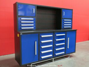 Steelman 18-Drawer 7FT Steel Work Bench Tool Cabinet Shop Box bidadoo -New