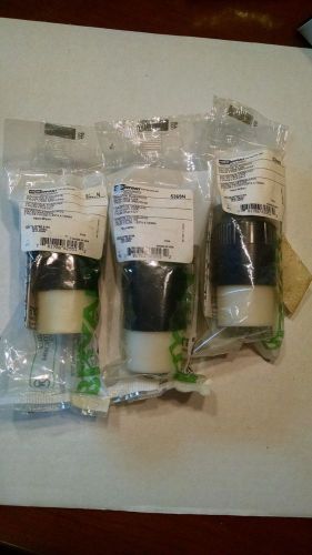 3 New Hubbell Bryant 5369N Connectors 20A 125V 2 Pole 3 Wire Black/White