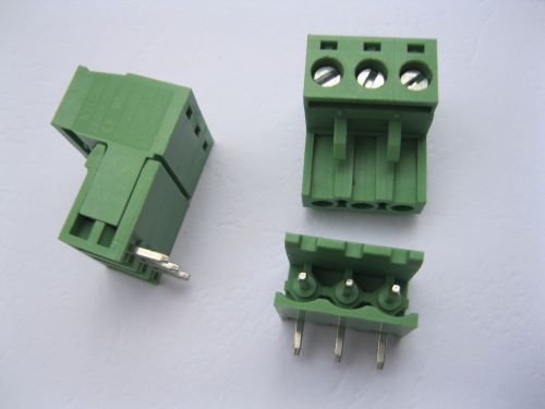 100 x angle 3 pin/way 5.08mm screw terminal block connector green pluggbale type for sale
