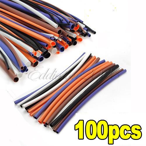 100pcs Assorted Ratio 2:1 Heat Shrink Tubing Sleeving Wire 6Size 1.0-6.0mm Kit