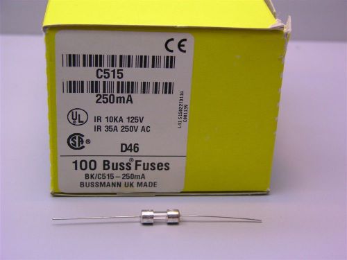 50 Bussmann  C515-250 250mA 5x15mm Axial-Leaded Time Delay Glass Tube Fuses
