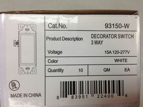 New 10PC. Decorator 15A Switches 3-Way Rocker Switch 93150-W White Switch