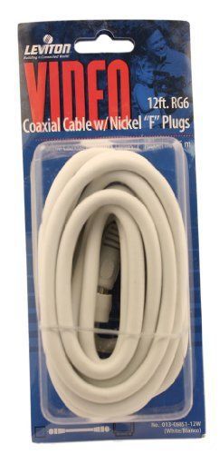 New leviton c6851-12w rg6 coax cable  nickel plated  12-feet  white for sale