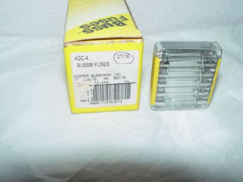 Lot 50 buss fuses agc-4 fast acting, glass tube  1/4&#034; x 1 1/4&#034; fuse new bussmann for sale