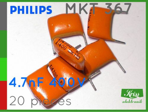 10x philips mkt 365 / mkt 367 4.7nf 400v polyester film radial capacitors kriss for sale