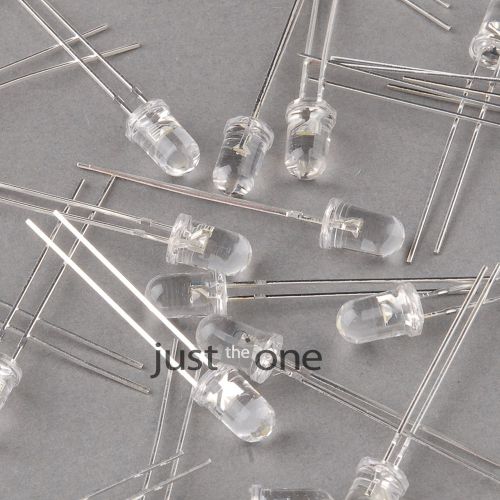 100x 5mm Super Bright Round Top Clear Lens WHT LED Light-Emitting Diodes Bulb